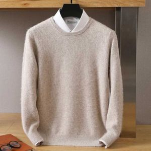 Męskie swetry jesień/zima Koreańska nowa 100% norka kaszmirowa męska zimna top solidny okrągły szyja pullover swobodny miękki sweter Q240527
