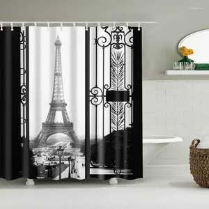 Cortinas de chuveiro vintage para Eiffel Tower Paris Fabric Curmand Curtain Banheiro Decoração 7