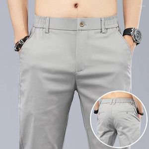 Mäns byxor 2024 98% Cotton Classic Slim Brand Straight Fashion Stretch Trousers Summer Thin Soft Men Casual Korean 28-38