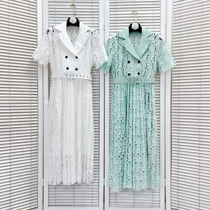 526 L 2024 Milan Runway Dress Summer Summer Sleeve Lage Dritic Dresses Lace Pray White Womens Dress