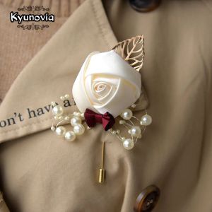 Kyunovia Wedding Prom Corsage Ceremony Flower Brosch Wedding Boutonnieres Groom Groomsmen Button Hole Flowers Boutonniere Fe89