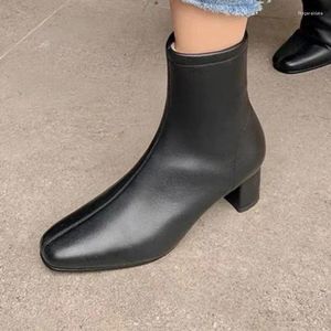 Boots Ladies Shoes On Sale 2024 Brand Zipper Women's Winter Square Toe Solid Warm Short Barrel Mid Heel Fashion Naked