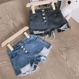 Fashion Baby Girl Casual Jean Shorts Ripped Holes Toddler Teen Child Cotton Scanties Trousers Button Summer Baby Clothes 1-14Y 240528