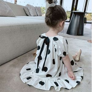 2-6 år flickor polka-dot klänning 2021 sommarpolka dot bomull med bow bollklänning kläder barn baby prinsessor klänningar barn kläder