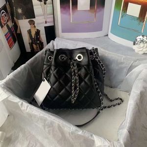 designer Bucket Bags Backpack Drawstring Bag handbag Shoulder bag Chain Silver Tone Metal Black Wrinkled Vintage Cowhide Satchel for La 241d