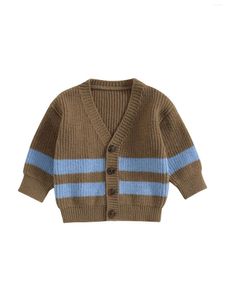 Jackor Toddler Baby Girls Knit Cardigan Söt långärmad V -hals randig tryckknapp ner tröja outwear