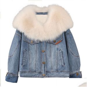 Womens Down Parkas Oc468M36 Winter Jacket Denim Long Sleeved Fashionable Style Of Fox Collar White Goose Fur Drop Delivery Apparel Dhgxb
