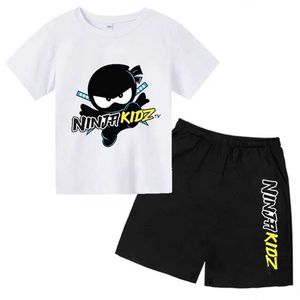 T-shirts kläder sätter sommaren kortärmad rund hals t-shirt+shorts set ninja childrens tryck pojkar och flickor bomull andas barn casual slitage wx5.27