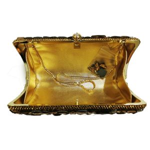 高品質のゴールドビッグストーンイブニングクラッチバッグラグジュアリーフルガラスダイヤモンドブラックハードボックスウェディングパーティーメタル携帯電話財布