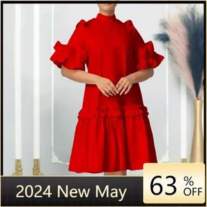 Etniska klädklänningar för kvinnor Elegant 2024 Afrika Half Sleeve Polyester White Black Red Blue Party Evening Dress Gowns Outfits