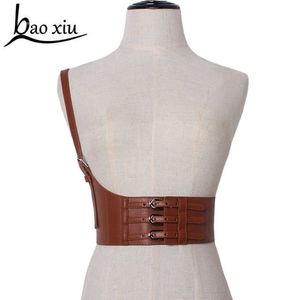 2019 Women's Wide Elastic Leather Belt Casual Corset Belt Telas de ombro Decoração Vestido de cintura Menina Suspenders Q0624 290A