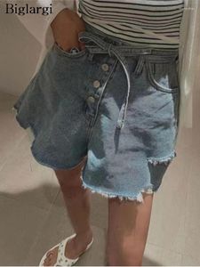 Women's Shorts Jeans High Waist Summer Denim Mini Women Ruffle Pleated Loose Fashion Ladies Trousers Korean Style Casual Woman