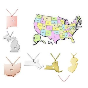 Pendant Necklaces New America 50 State Map With Heart Diy Pendent Necklace Stainless Steel Fashion Jewelry York Drop Delivery Pendants Dhf2D