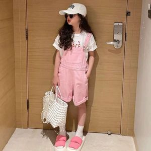 Fashion Casual Style Overalls Summer Cotton Breathable Girls Suspender Middle Large Child Loose Comfortable Shorts L2405