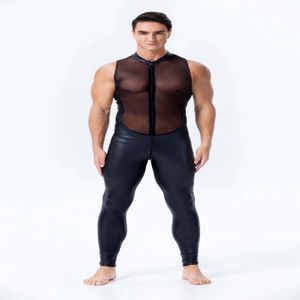 New Design Men Men Faux Leather Jumpsuit Macho