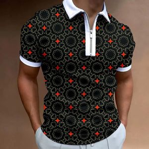 Luxury Elegant Mens Shirt Shirt 3D Stampato Summer Lavani Summer Zipper Vintage Tops Short Short Business Casual Golf Fashion Street 240528