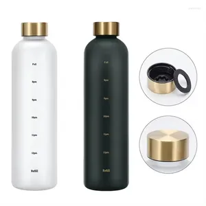 Water Bottles 1000ML Plastic Space Cup Large-Capacity Transparent Frosted Copper Lid Sport Bottle With Time Marker For Student