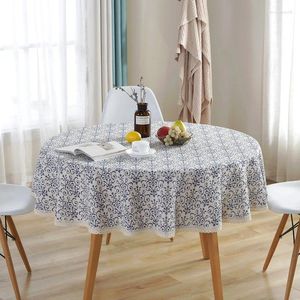 Table Cloth Style And White Pattern Porcelain Round Tablecloth With Lace Stitching Fringed For Home Garden Tea