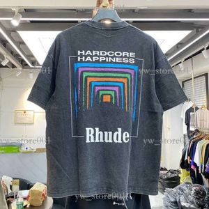 Camisa Rhude Men Mulheres Mulheres Vintage Pesado de Designer de Fabígios Pesado Camiseta Tee Camiseta ligeiramente solta logotipo multicolor