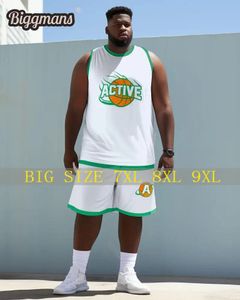 Biggmans L9Xl Vest Plus Size TwoPiece Set for Summer Sports Clothing Oversize Basketball Suit Block Print Shorts 7XL 8XL 9XL 240524