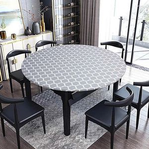 Table Cloth 1PC Round Tablecloth Waterproof Cover PVC Oil-proof Protector Elastic Edged Printed Boho Pattern Desk Decoration