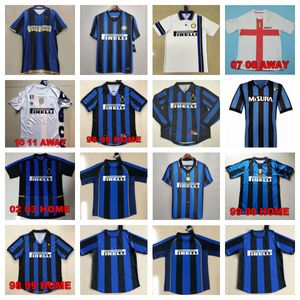 09 10 11 12クラシックインターレトロロナウドサッカージャージ97 98 99 Recoba Classic Zamorano Zamorano Zanetti Simeone Kanu Jorkaeff Vintage Football Shirt