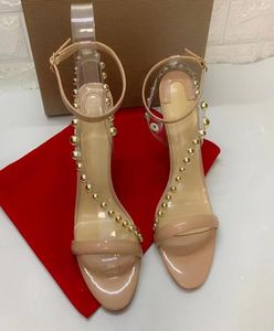 Summer Sexy Lady Women Sandals Nude Ankle Strap Spikes Matte Leather High Heels Shoes 12cm Stor storlek 437762249