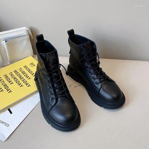 Boots Design Winter Shoes Genuine Leather Fashion Black Platform