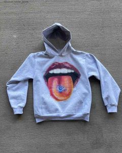 Erkek Hoodies Sweatshirts y2k Büyük Ağız Baskı Hoodies Kadın Erkek Hip Hop Uzun Kollu Kazak Paltolar Büyük Boy Harajuku Rahat Gevşek Sweatshirt Street Giyim Q240528