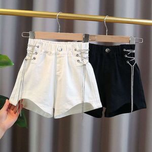 Kids Summer Casual 2023 Teenage Girls Thin Cotton Shorts Black White Wide Leg Pants Korean Style Dance Clothing L2405