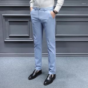 Herrbyxor 2024 Casual Men Soft Cotton Lyocell Fabric Business Man Blue Khaki Slim Form Formal Work Wear Trousers Brand Clothing
