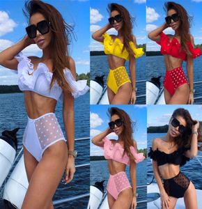 HISIMPLE OF OSTAK MİYE KADIN HIST Bel Bikini 2019 Kadın Mayo Üst Çırpılmış Twopieces Bikini Seti Mesh Dot Bather Bath4653792