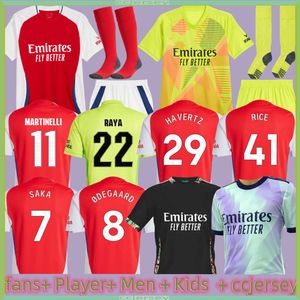 ライスファンバージョンサッカージャージホワイトアウトサリバガンナーズ23 24 25 Martinelli G. Jesus 2024 Smith Rowe Jersey Saka Havertz Shirt Odegaard Kit Kid装備