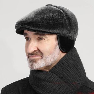 Berets Standard Logistics Winter Faux Fur Sboy Hat with Earflaps Beret Dad tatę ciepłe czapki dla starych mężczyzn płaska czapka 279a