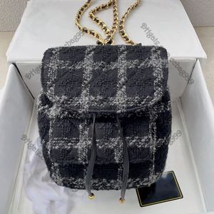 22K Designer French Bucket Flap Backpack Style Black Pink Patchwork Two-Tone Tweed Quilted Handbags Gold Hardware Double Chain Classic 272s