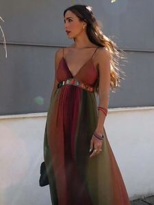 Dress for Women Sexy Y2k Print Pleat Halter Bandage Maxi Sleeveless Backless Long Dresses Summer Female Vacation Party Vestidos 240528