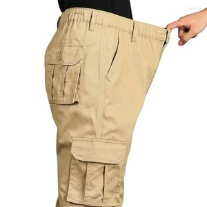 Men's Pants Big Size Casual Cotton Cargo Hiking Outdoor Sweat Elastic Waistband Multi Pockets Slacks Jogger