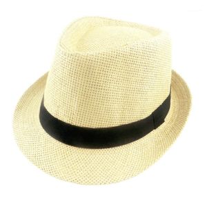 Skąpy brzegowe czapki Summer Silny słomkowy kapelusz dla kobiet i mężczyzny Fedoras Fedoras Casual Panama Sun Jazz Caps 6 kolorów 60cm1 297p