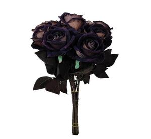 Dekorativa blommor kransar 27RE Artificial Black Rose Single Stem Fake Silky Velvet Flower Realistic Bouquet2910863