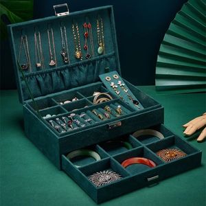 New Jewelry Velvet Dark Green Jewelry Box Necklace Storage Holder Flannel Gift Packaging Casket Desk Organizers Storage Box