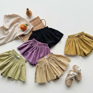 Kids Pants Girls Summer Shorts New Loose Fitting Jeans Children Clothing Trousers 2024 Elastic Waist Pleated Fashion Solid L2405 L2405