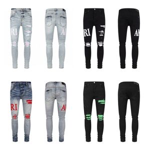 Mens Jeans Designer Camouflage Pants Skinny Rip Motorcycle Denim Slim Stretch Fit with Hole Patch Hip Hop Streetwear for Man Straight Distress Jogger Trousers