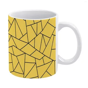 Mugs Mustard Yellow Black Mosaic Lines White Mug To Friends And Family Creative Gift 11 Oz Coffee Ceramic Yell