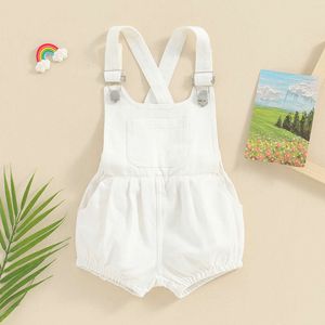 Citgeett Summer Infant Baby Boys Girls Solid Color Denim Overall Shorts White Clothes L2405