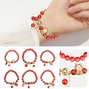 Charm Bracelets 2024 Chinese Style Dragon Year Luck Bracelet Natal Year Red Beads Hand Bracelet Couple Student Christmas And New Year Gift