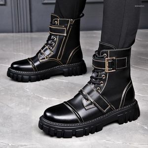 Boots Winter Men's Genuine Leather High Top British Style With Plush Medium Grade Work Wear