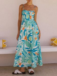 Casual Dresses Women 2024 Summer Maxi Dress Floral Sleeveless Spaghetti Strap Smocked Boho Long Beach Sundresses