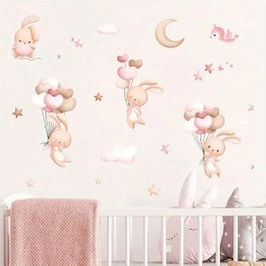壁の装飾漫画かわいいウサギバルーン動物壁ステッカー取り外し可能な子供室リビングルームデイケア背景装飾壁ステッカーD240528