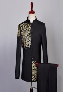 Blazer Men ricamo da tunica cinese set con pantaloni abiti da matrimonio da uomo costume da stella abbigliamento da palcoscenico vestito formale 58880191