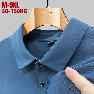 Artı boyut 9xl 8xl 7xl yaz en kaliteli buz ipek nefes alabilen gömlekler erkekler kısa kollu gevşek polo gömlek işi erkek tshirts 240528